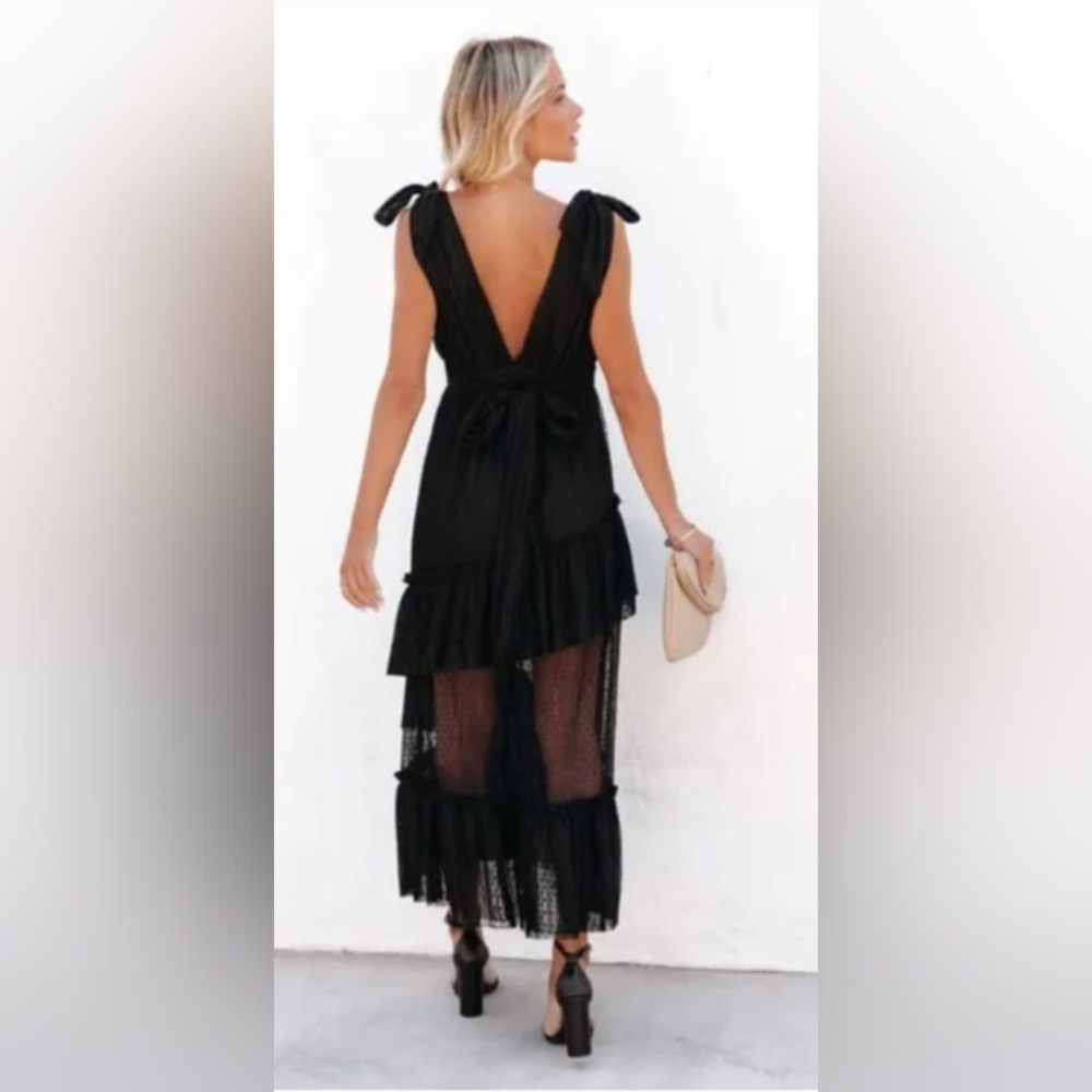 VICI Carrie in Paris Tiered Tulle Midi Dress Black Large - Picture 4 of 5